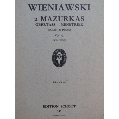 WIENIAWSKI Henri Mazurkas op 19 Piano Violon