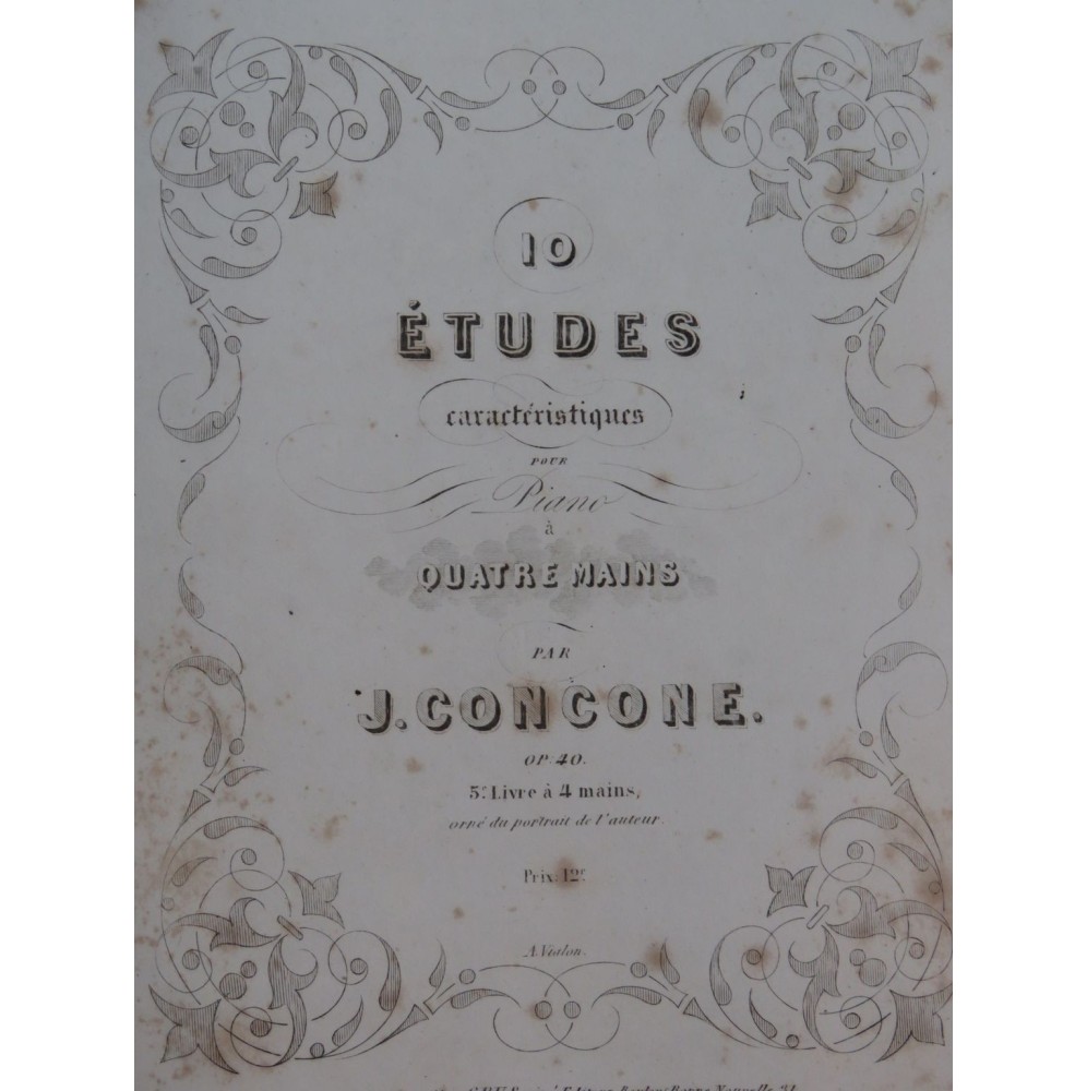 CONCONE Joseph 10 Etudes op 40 Piano 4 mains ca1850