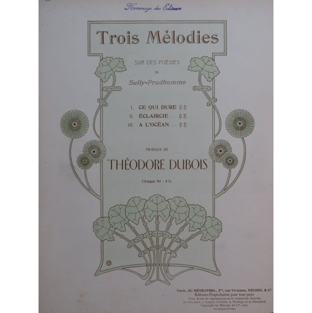 DUBOIS Théodore Ce qui dure Chant Piano 1902