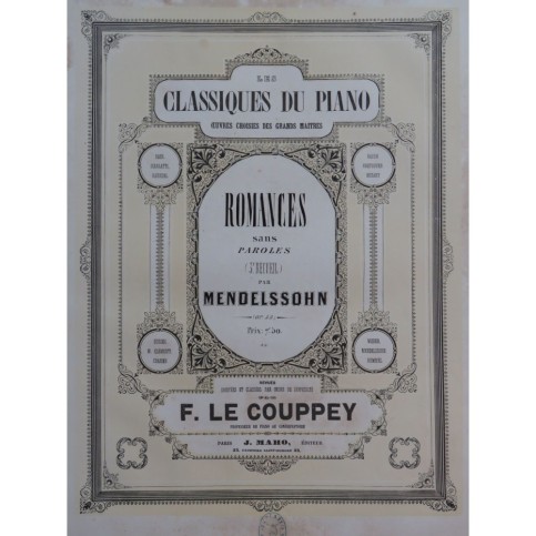 MENDELSSOHN Recueil No 3 Six Romances op 38 Piano ca1858
