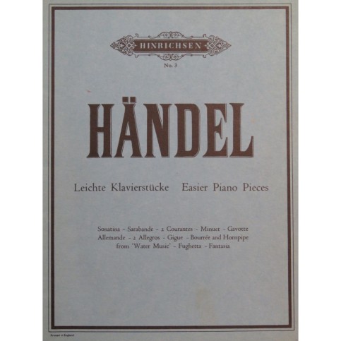 HAENDEL G. F. Leichte Klavierstücke Easier Piano Pieces Piano