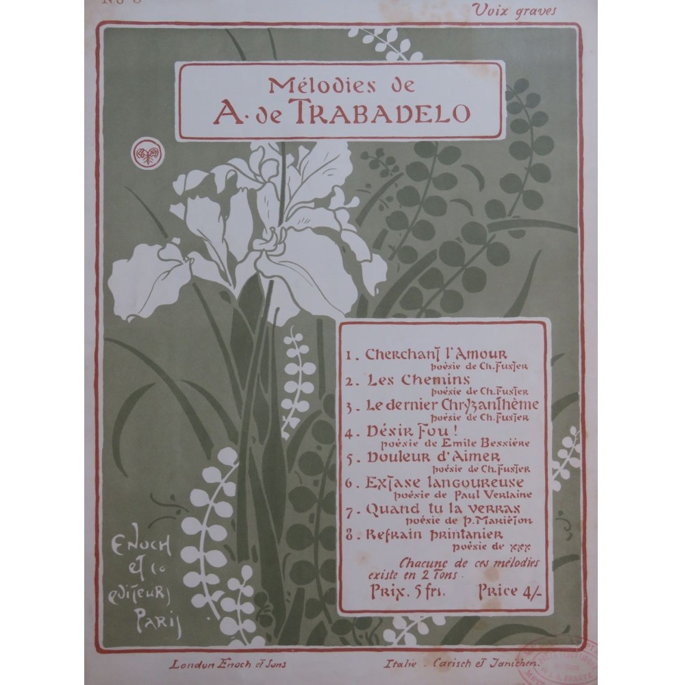 DE TRABADELO A. Le Dernier Chrysanthème Chant Piano 1898