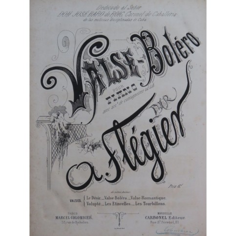 FLÉGIER A. Valse-Boléro Piano Castagnettes XIXe siècle