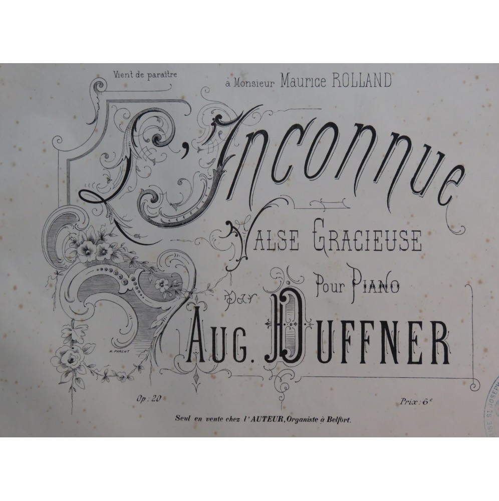 DUFFNER Auguste L'Inconnue Piano XIXe siècle