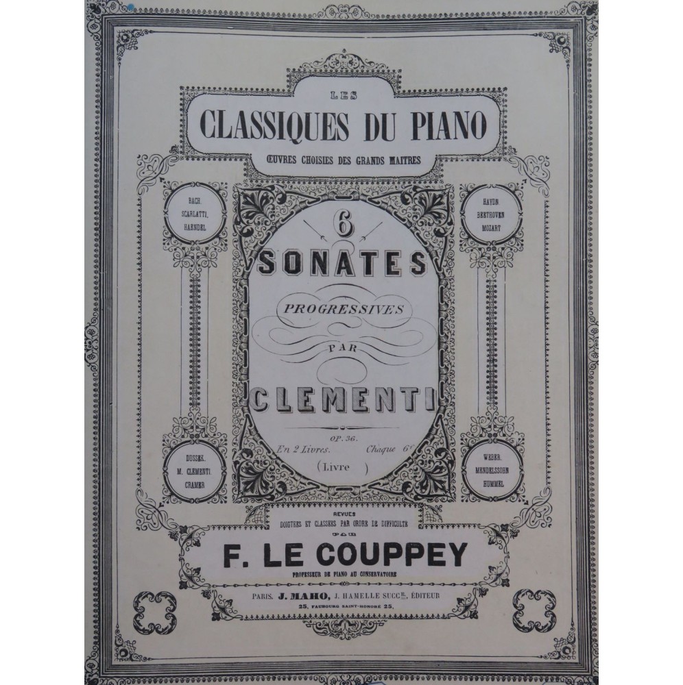 CLEMENTI Muzio Trois Sonates op 36 Livre No 2 Piano ca1860