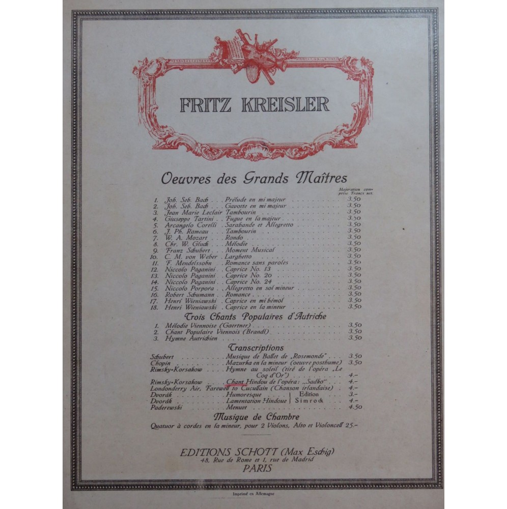 RIMSKY-KORSAKOFF N. Chant Hindou Piano Violon 1919