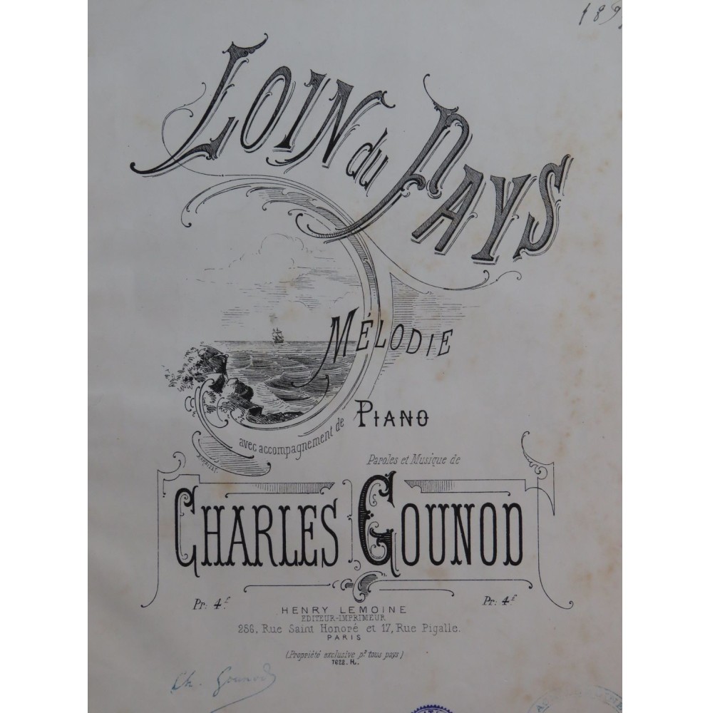 GOUNOD Charles Loin du Pays Chant Piano ca1875