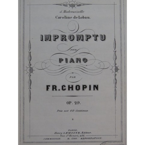 CHOPIN Frédéric Impromptu op 29 Piano ca1860
