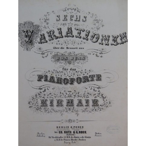 KIRMAIR Sechs Variationen über Don Juan Mozart Piano ca1850