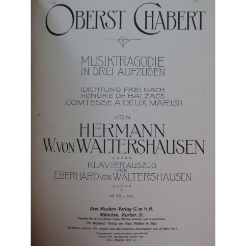 VON WALTERSHAUSEN Hermann Wolfgang Oberst Chabert Chant Piano 1911