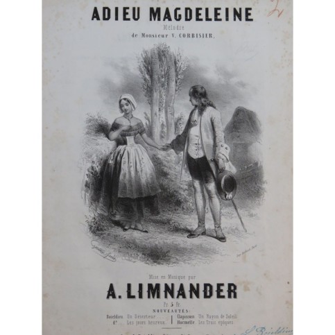 LIMNANDER Armand Adieu Magdeleine Chant Piano ca1850
