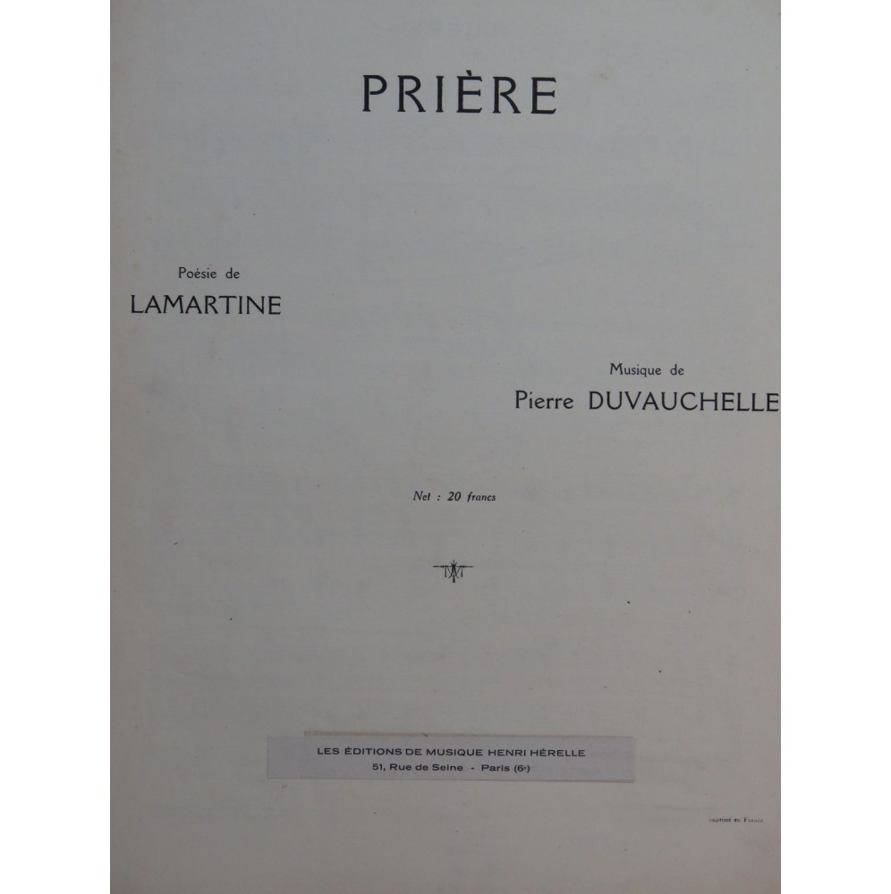 DUVAUCHELLE Pierre Prière Chant Piano 1946