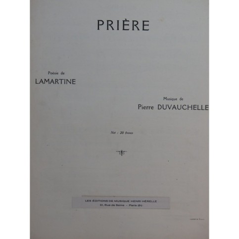 DUVAUCHELLE Pierre Prière Chant Piano 1946