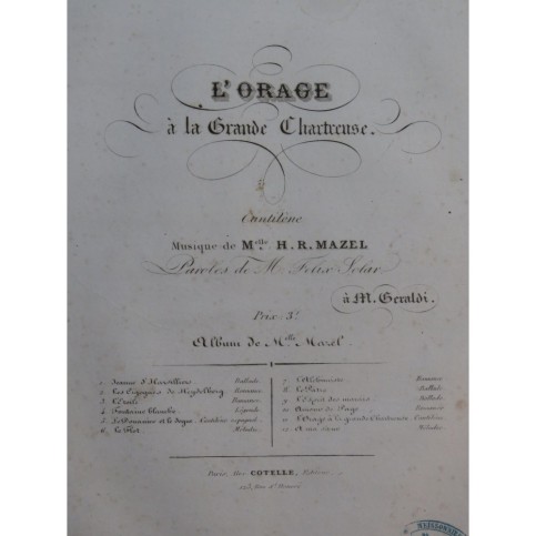 ROBERT-MAZEL Hélène L'Orage Chant Piano ca1840