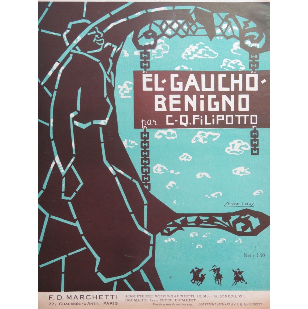 FILIPOTTO C. Q. El Gaucho Benigno Tango Piano 1921
