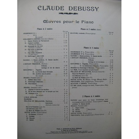 DEBUSSY Claude La Soirée dans Grenade Piano 1903