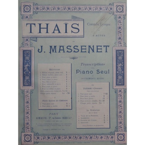 MASSENET Jules Thaïs Méditation Piano Violon 1894