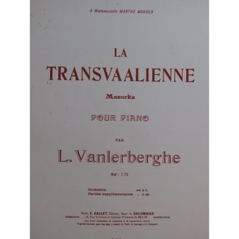 VANLERBERGHE L. La Transvaalienne Piano