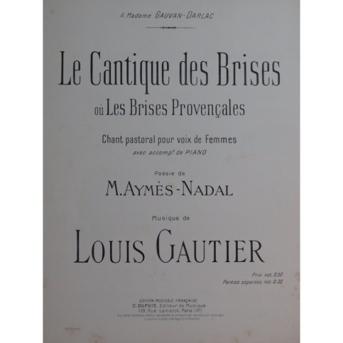 GAUTIER Louis Le Cantique des Brises Chant Piano