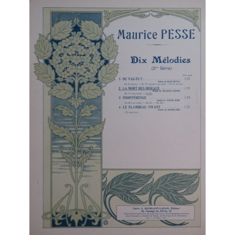 PESSE Maurice La Mort des Oiseaux Chant Piano 1913