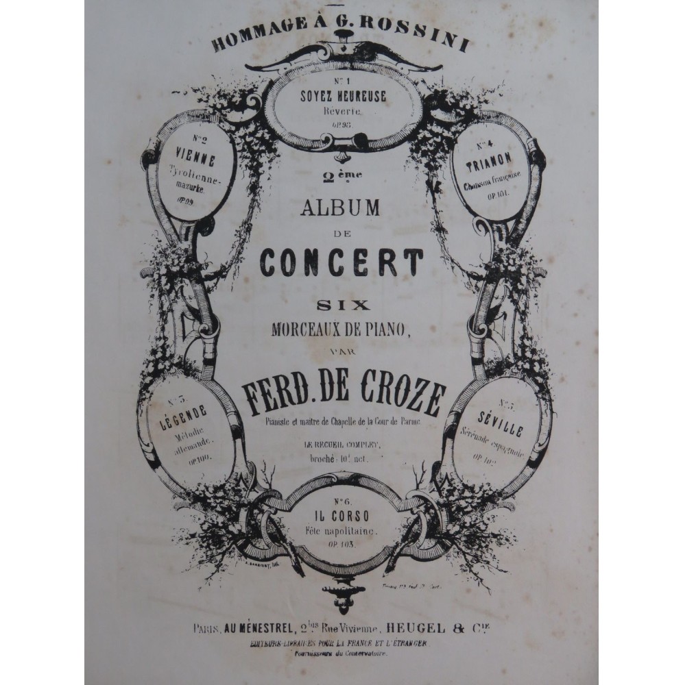 DE CROZE Ferdinand Trianon Chanson Française Piano 1858