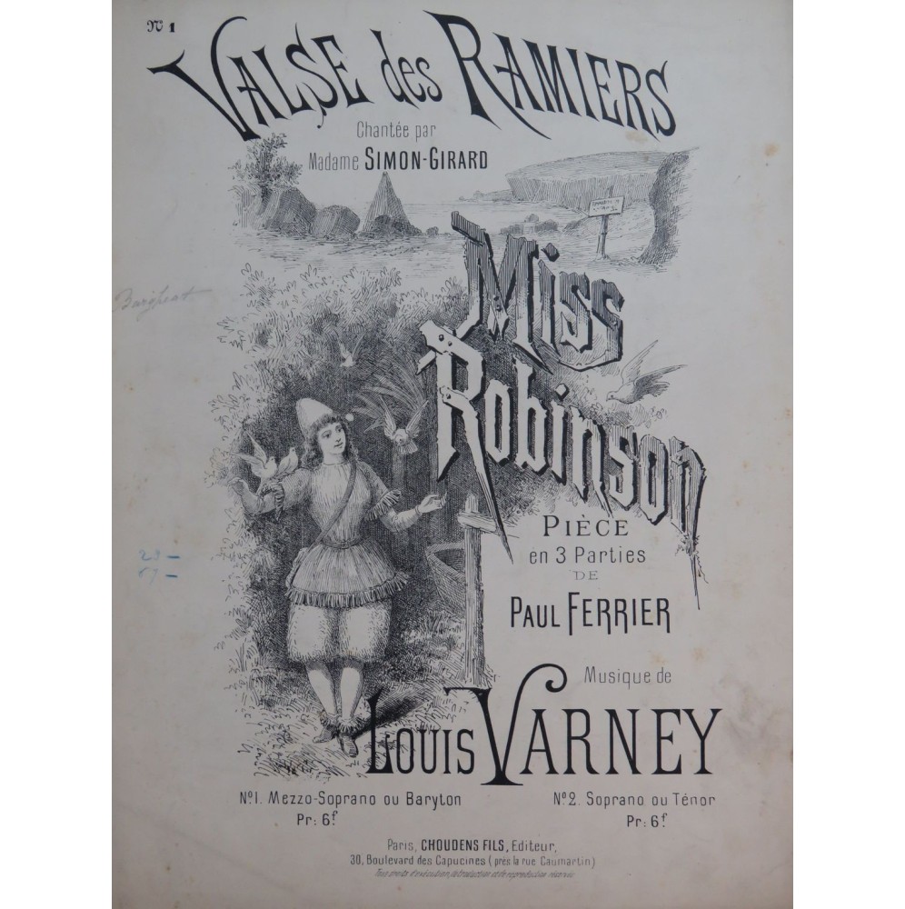 VARNEY Louis Miss Robinson Chant Piano ca1895
