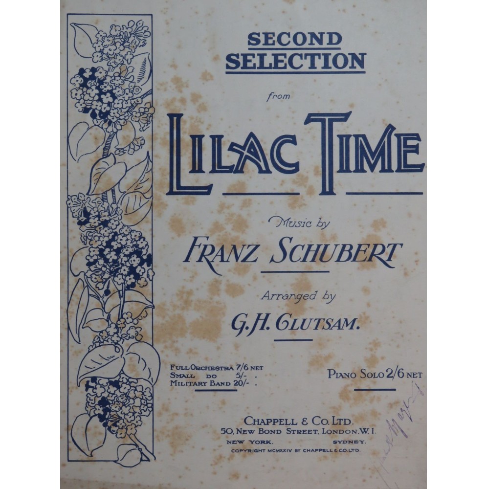 GLUTSAM G. H. Selection from Lilac Time F. Schubert Piano 1924