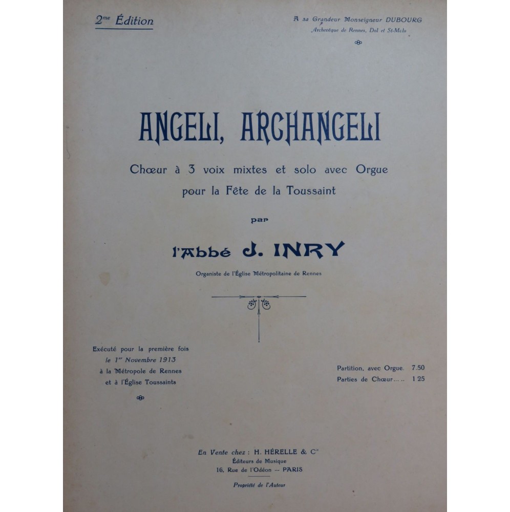 INRY J. Angeli Archangeli Chant Orgue ca1920