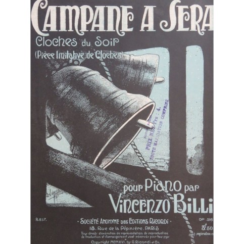 BILLI Vincenzo Campane a Sera op 316 Piano ca1922