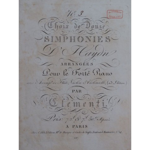 CLEMENTI Muzio Symphonie No 3 Haydn Flûte Violon Violoncelle 1815