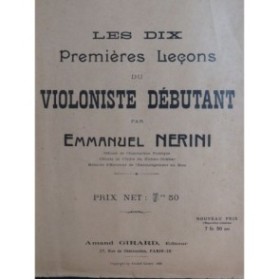 NERINI Emmanuel Les Dix Premières Leçons du Violoniste Débutant Violon 1922