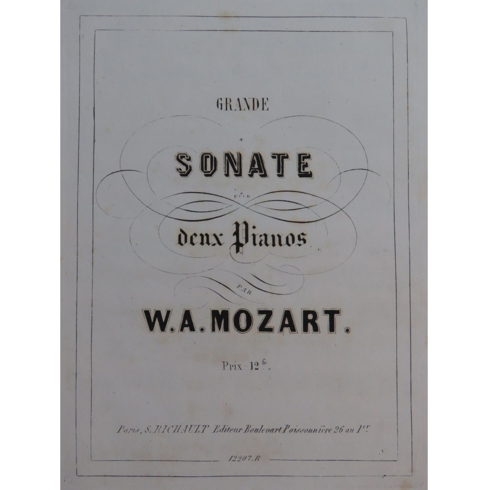 MOZART W. A. Grande Sonate pour 2 Pianos 4 mains 1853