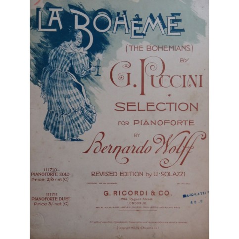 WOLFF Bernardo La Bohème G. Puccini Selection Piano 1907