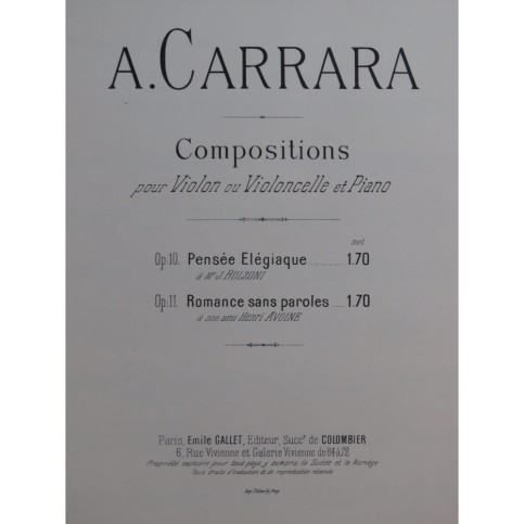 CARRARA A. Romance sans paroles Piano Violon ou Violoncelle