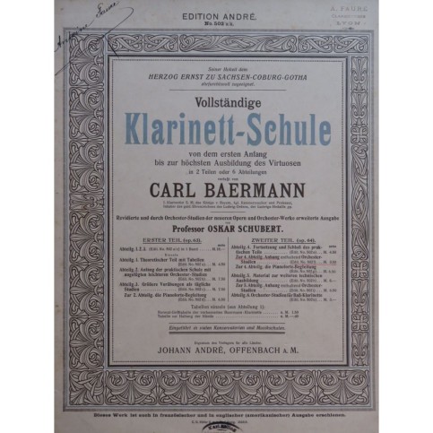 BAERMANN Carl Klarinett Schule 2e Partie No 4 Clarinette 1919