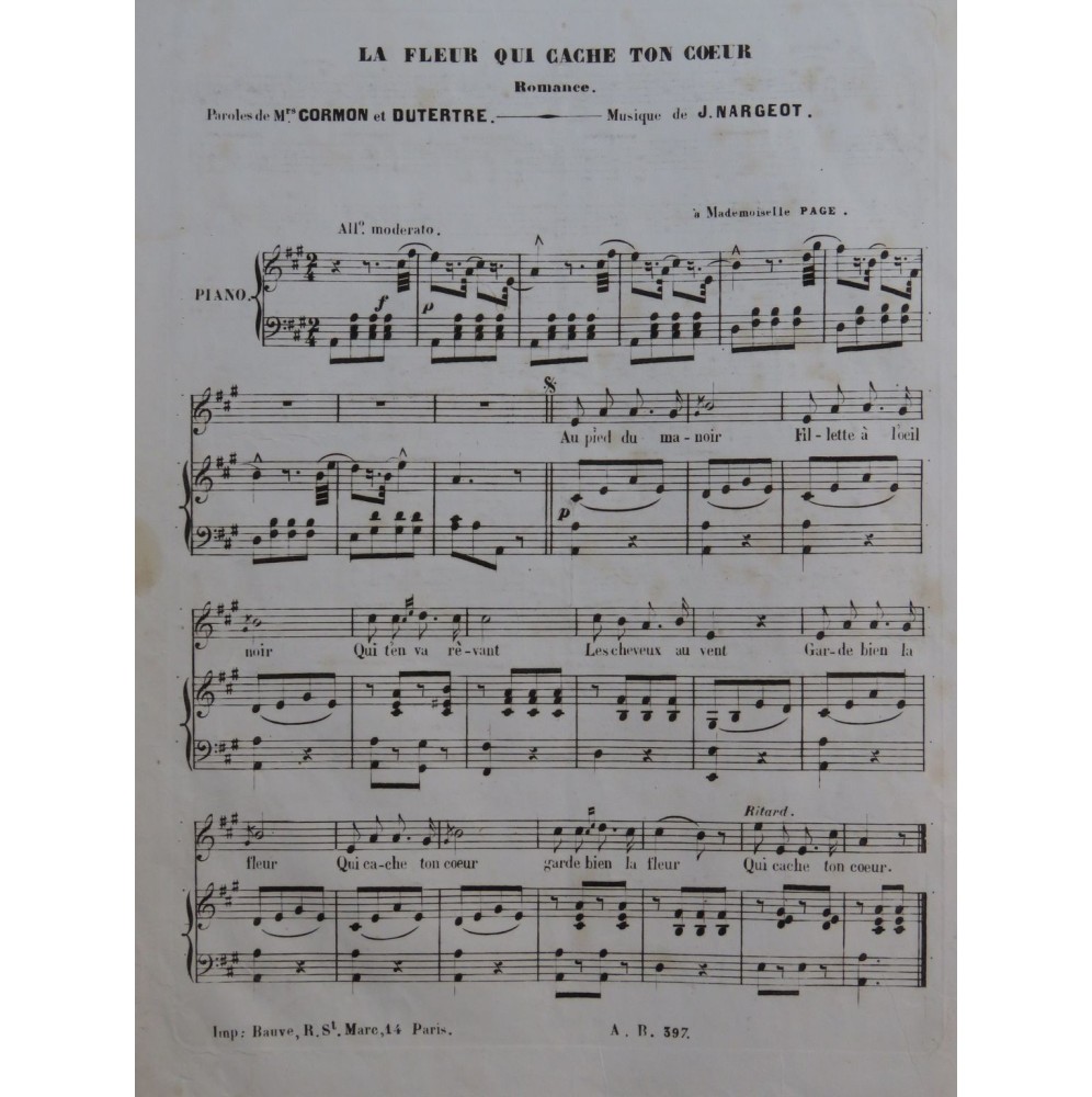 NARGEOT J. La Fleur qui cache ton coeur Chant Piano ca1840