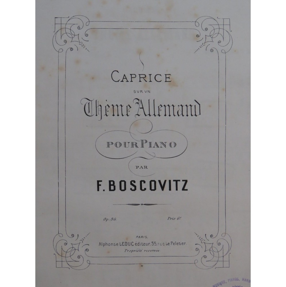 BOSCOVITZ Frédéric Caprice sur un thème Allemand Piano ca1870