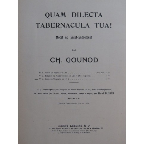 GOUNOD Charles Quam Dilecta Tabernacula Tua ! Chant Orgue ca1905