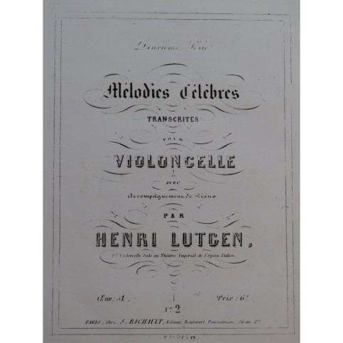 KUCKEN La Captive GLUCK Air et Choeur Piano Violoncelle ca1861