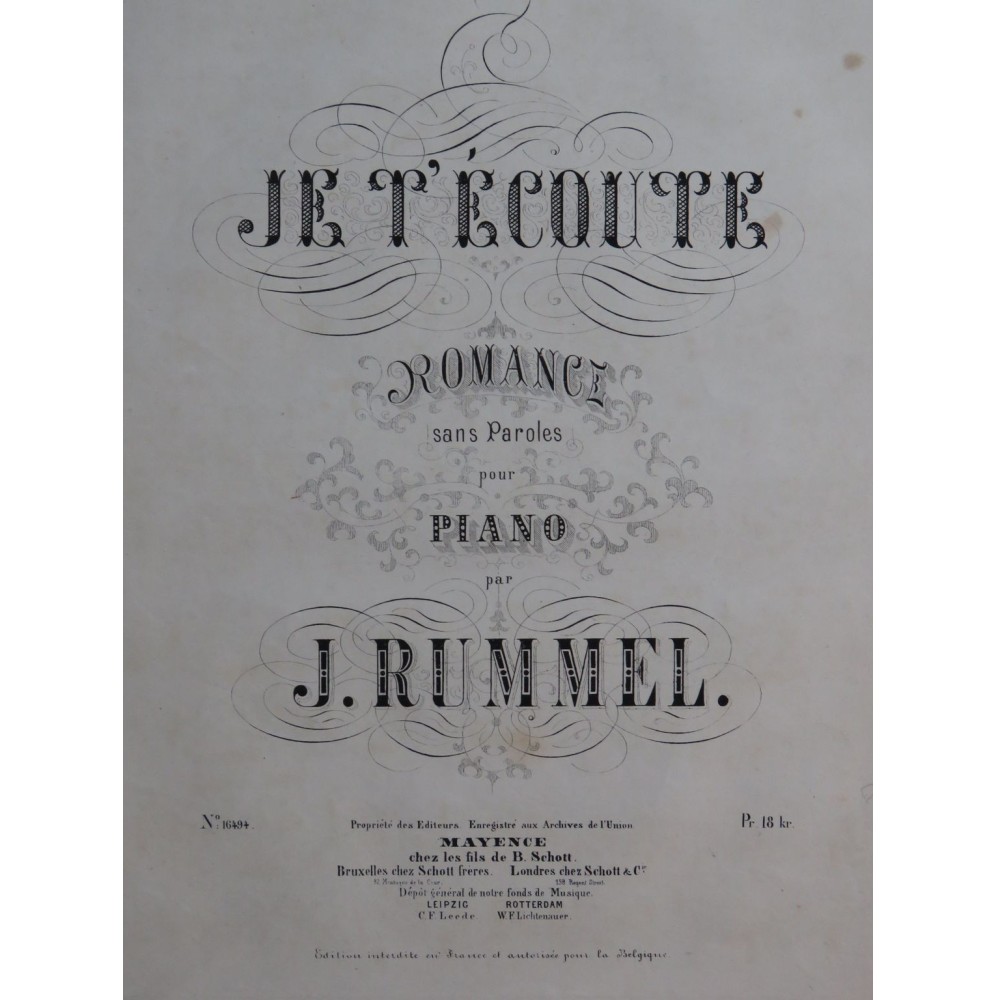 RUMMEL Joseph Je t'écoute Piano ca1865