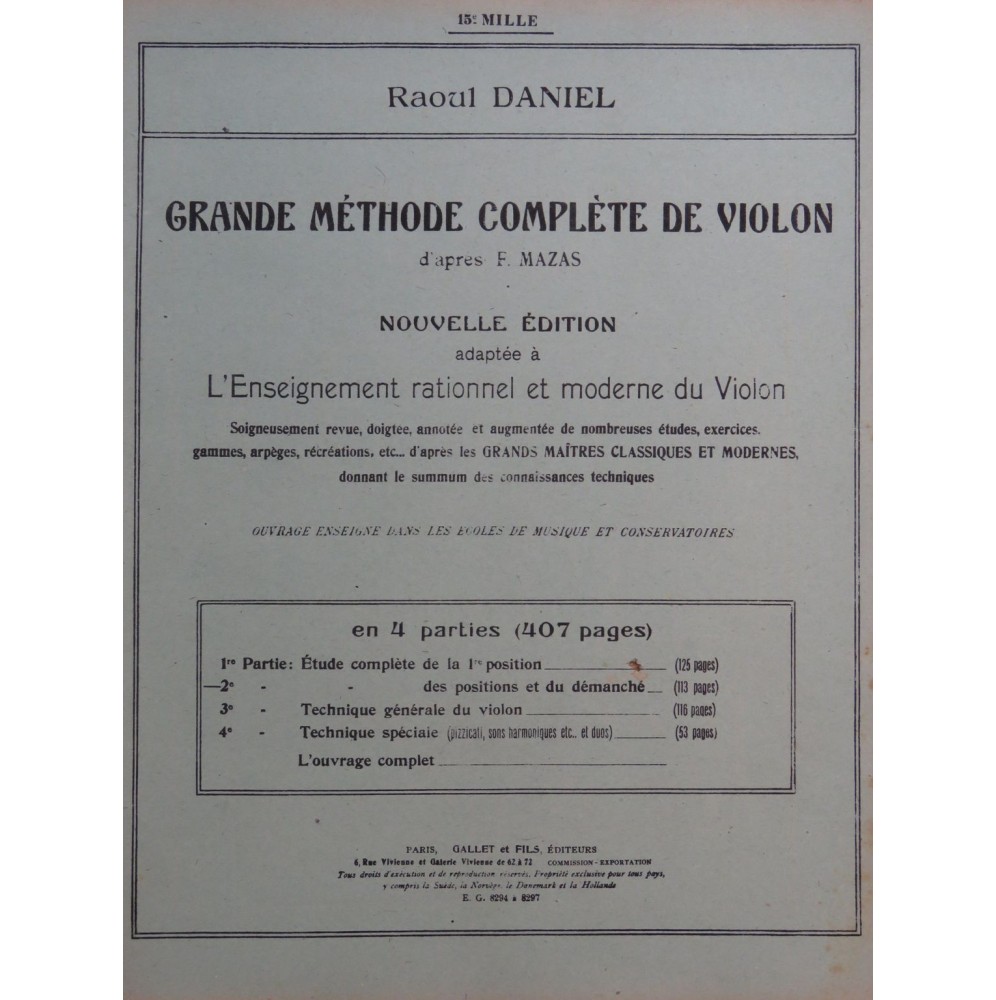 DANIEL Raoul Grande Méthode Complète de Violon 2e Partie Violon