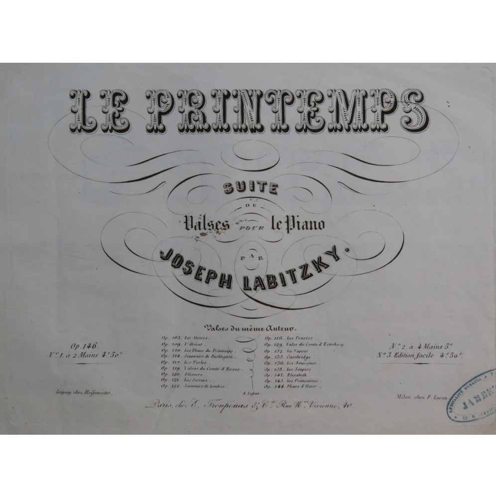 LABITZKY Joseph Le Printemps Suite de Valses op 146 Piano ca1848