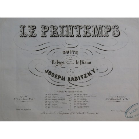 LABITZKY Joseph Le Printemps Suite de Valses op 146 Piano ca1848