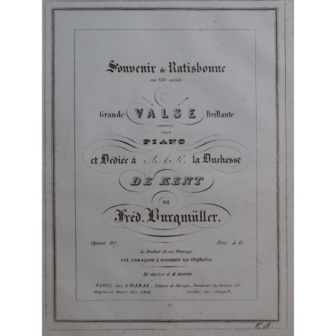 BURGMÜLLER Frédéric Souvenir de Ratisbonne Piano ca1850