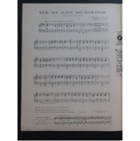 SILVER Frank et COHN Irving Yes! We Have No Bananas Piano 1923