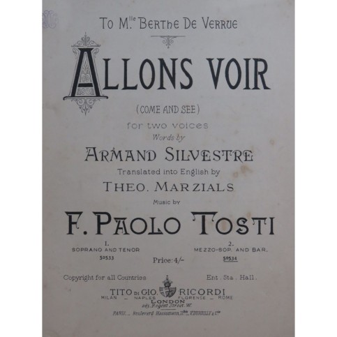 TOSTI F. Paolo Allons Voir Chant Piano 1886