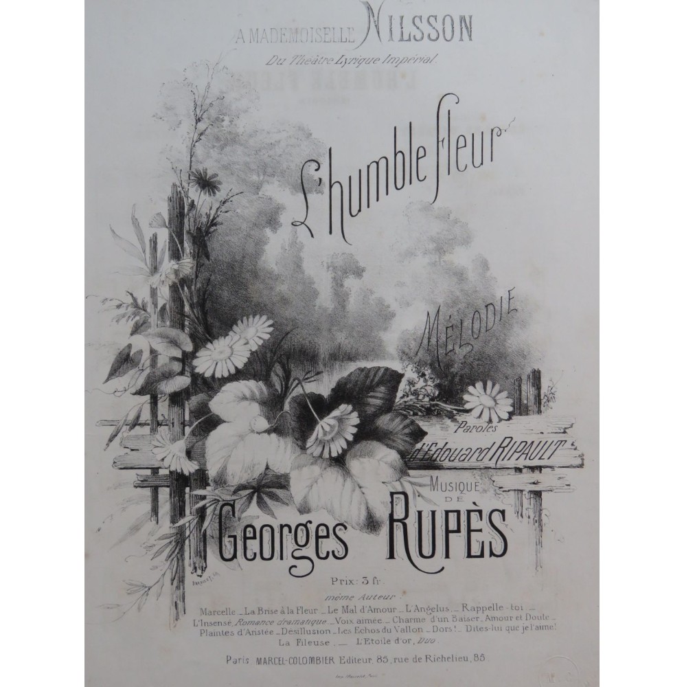 RUPÈS Georges L'Humble Fleur Chant Piano XIXe siècle