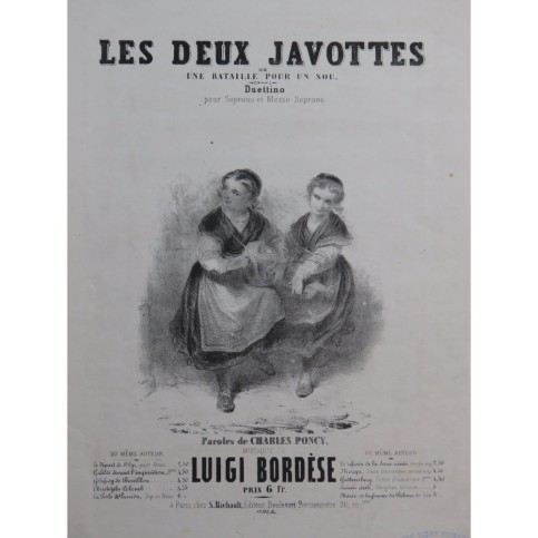 BORDÈSE Luigi Les Deux Javottes Chant Piano ca1850