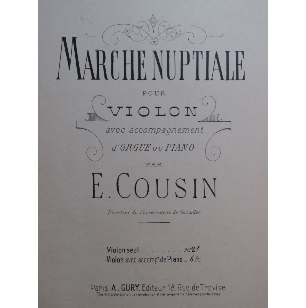 COUSIN Émile Marche Nuptiale Violon Piano ou Orgue
