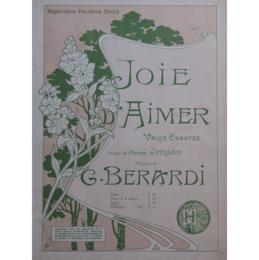 BERARDI G. Joie d'Aimer Chant Piano 1901